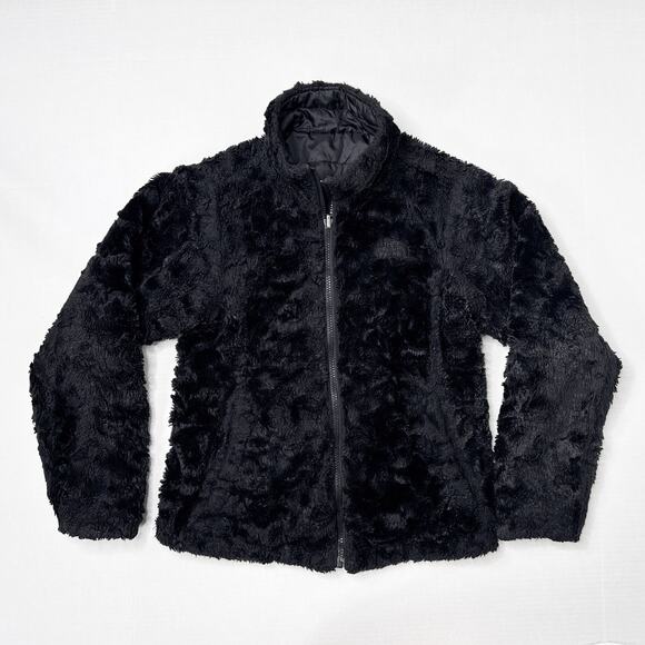 The North Face Reversible Mossbud Jacket Girls Medium 10 12 Black Quilted Fleece - Picture 2 of 10